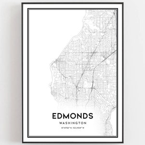 Edmonds Karte Druck, Edmonds Karte Poster Wandkunst, Wa Stadt Karte, Washington Print Straßen karte Dekor, Straßen karte Geschenk, B1561