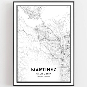 Martinez Karte Druck, Martinez Karte Poster Wandkunst, Ca Stadt karte, Kalifornien Print Straßenkarte Dekor, Straßen karte Geschenk, B1655