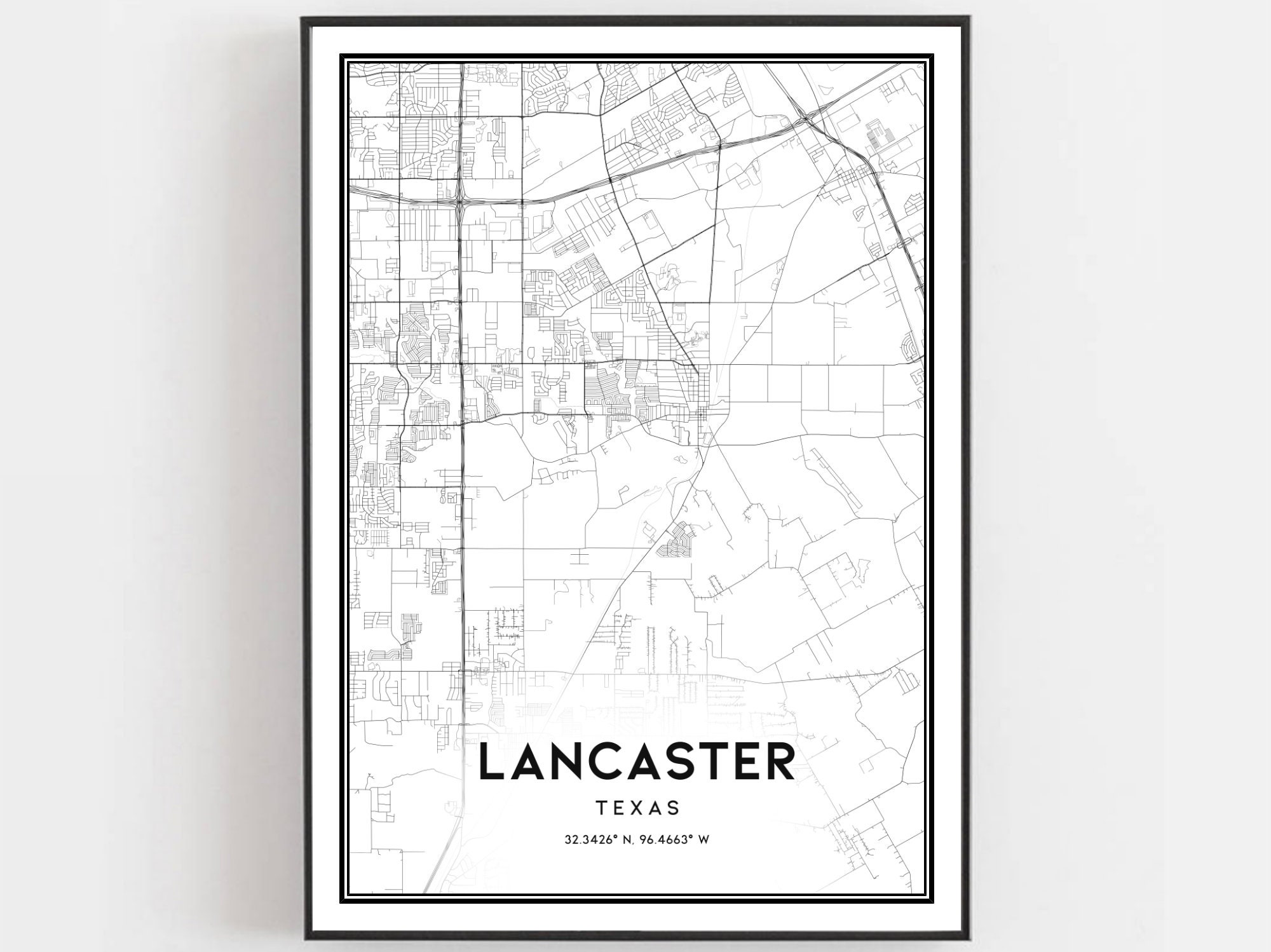 Lancaster Map Print Lancaster Map Poster Wall Art Tx City Etsy