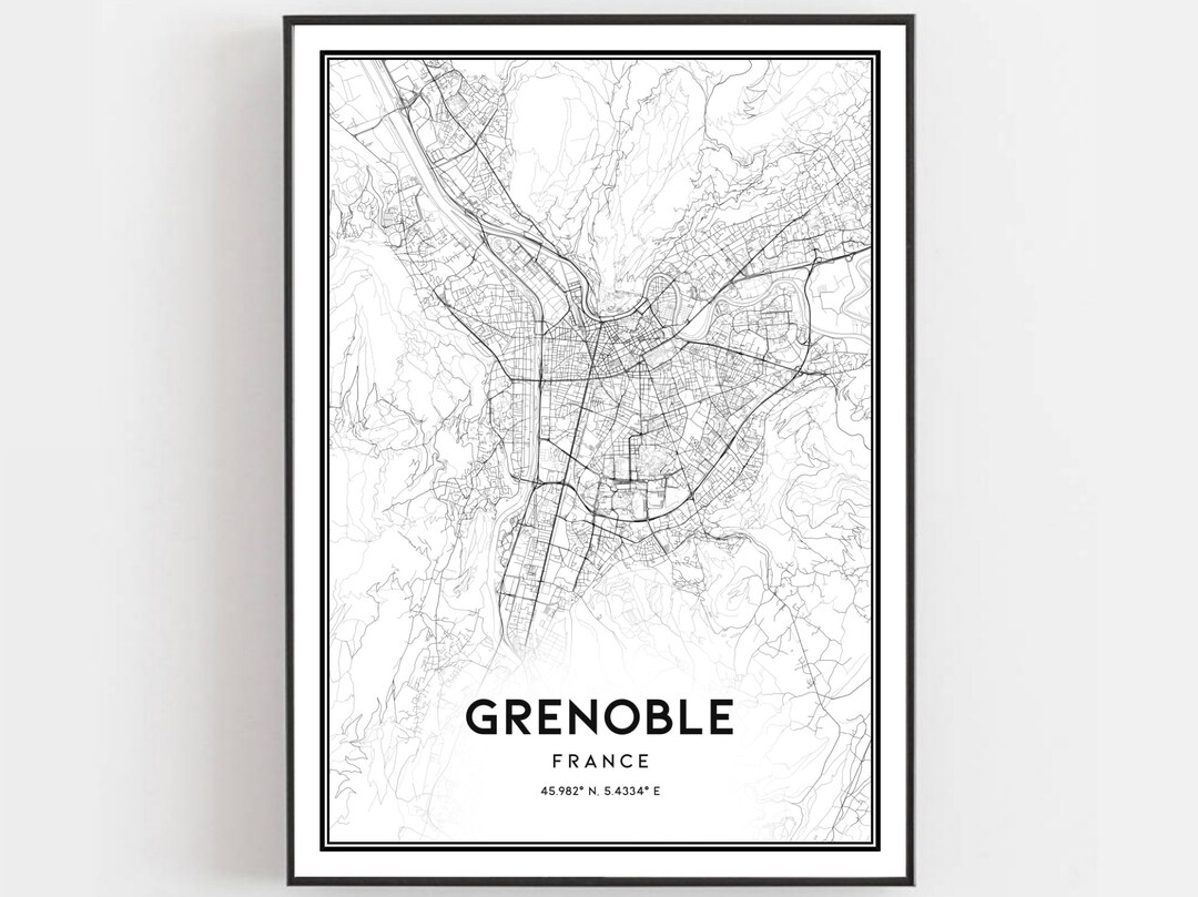 Grenoble Map Print, Grenoble Map Poster Wall Art, Grenoble City Map 