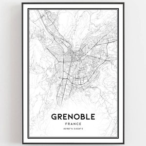 Grenoble Kaart Afdrukken, Grenoble Kaart Poster Wall Art, Grenoble Stadsplattegrond, Grenoble Print Stratenplan Decor, Wegenkaart Cadeau
