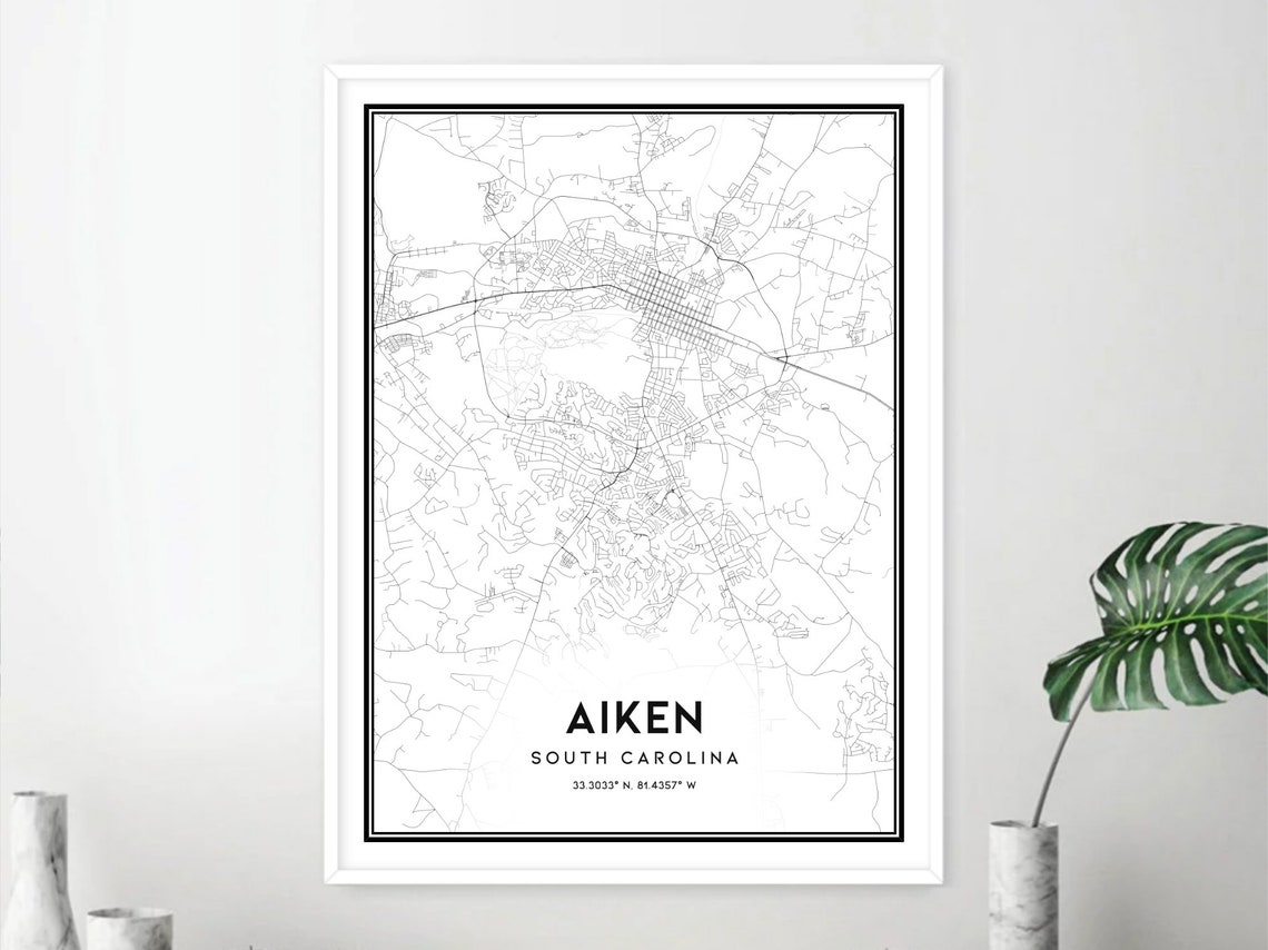 Aiken Map Print Aiken Map Poster Wall Art Sc City Map Etsy