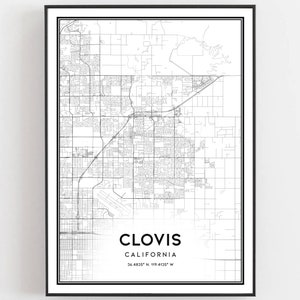 Clovis Map Print, Clovis Map Poster Wall Art, Kalifornia City Map, Kalifornia Print Street Map Decor, Road Map Gift, B843