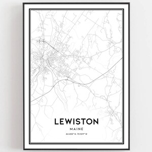 Lewiston Map Print, Lewiston Map Poster Wall Art, Me City Map, Maine