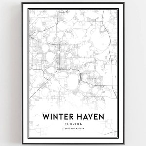 Winter Haven Karte Druck, Winter Haven Karte Poster Wandkunst, Fl Stadt karte, Florida Print Straßenkarte Dekor, Straßen karte Geschenk