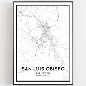 San Luis Obispo Map Print, San Luis Obispo Map Poster Wall Art, Ca City Map, California Print Street Map Decor, Road Map Gift, B1207