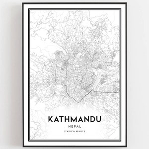 Kathmandu Kaart Afdrukken, Kathmandu Kaart Poster Wall Art, Kathmandu Stadsplattegrond, Kathmandu Print Stratenplan Decor, Wegenkaart Cadeau, B288