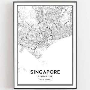 Singapore Kaart Afdrukken, Singapore Kaart Poster Wall Art, Singapore Stadsplattegrond, Singapore Print Stratenplan Decor, Wegenkaart Cadeau, B49