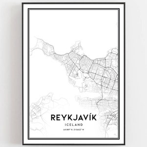 Reykjavík Karte Druck, Reykjavík Karte Poster Wandkunst, Reykjavík Stadtplan, Reykjavík Print Straßenkarte Dekor, Straßenkarte Geschenk, B665