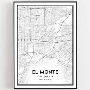 El Monte Karte Druck, El Monte Karte Poster Wandkunst, Ca Stadt Karte, Kalifornien Print Straßenkarte Dekor, Straßen karte Geschenk, B796