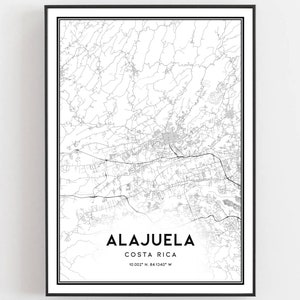 Alajuela Karte Druck, Alajuela Karte Poster Wandkunst, Alajuela Stadtplan, Alajuela Druck Straßenkarte Dekor, Straßen karte Geschenk, B448