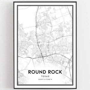 Round Rock Map Print, Round Rock Map Poster Wall Art, Tx City Map, Texas Print Street Map Decor, Road Map Gift, B781