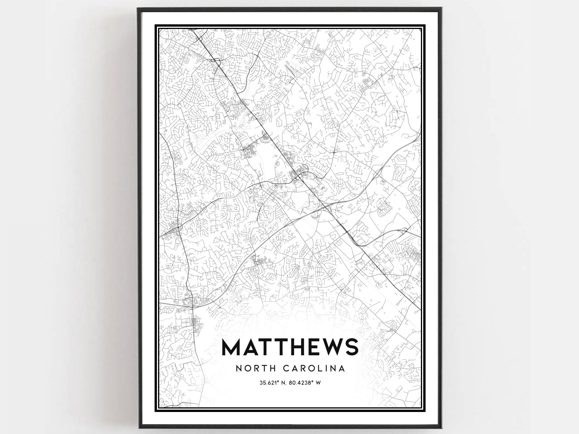 Matthews Map Print Matthews Map Poster Wall Art Nc City Etsy