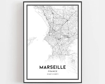 Marseille Map Print, Marseille Map Poster Wall Art, Marseille City Map, Marseille Print Street Map Decor, Road Map Gift, B211