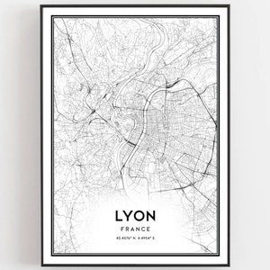 Lione Stampa mappe, Lione Mappa Poster Wall Art, Lione Mappa della città, Lione Stampa Mappa stradale Decor, Road Map Gift, B208