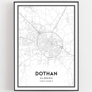 Dothan Karte Druck, Dothan Karte Poster Wandkunst, Al Stadt Karte, Alabama Print Straßenkarte Dekor, Straßen karte Geschenk, B1091