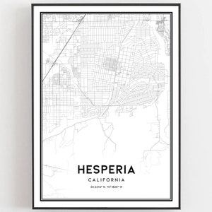 Hesperia Karte Druck, Hesperia Karte Poster Wandkunst, Ca Stadt karte, Kalifornien Print Straßenkarte Dekor, Straßen karte Geschenk, B906