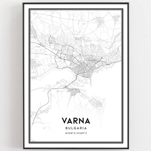 Varna Kaart Afdrukken, Varna Kaart Poster Wall Art, Varna Stadsplattegrond, Varna Print Stratenplan Decor, Wegenkaart Cadeau, B497