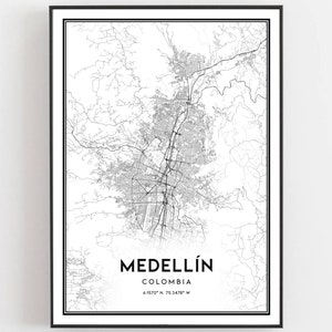 Medellín Karte Druck, Medellín Karte Poster Wandkunst, Medellín Stadtplan, Medellín Print Straßenkarte Dekor, Straßenkarte Geschenk, B87