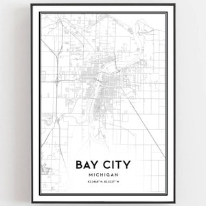 Bay Stadt Karte Druck, Bay Stadt Karte Poster Wandkunst, Mi Stadt Karte, Michigan Print Straßen karte Dekor, Straßen karte Geschenk, B1140