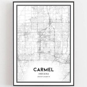 Carmel Karte Druck, Carmel Karte Poster Wandkunst, In City Map, Indiana Print Straßen karte Dekor, Road Map Geschenk, B926