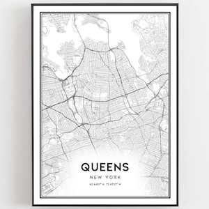 Queens Karte Druck, Queens Karte Poster Wandkunst, Ny Stadt Karte, New York Print Straßenkarte Dekor, Straßen karte Geschenk, B130