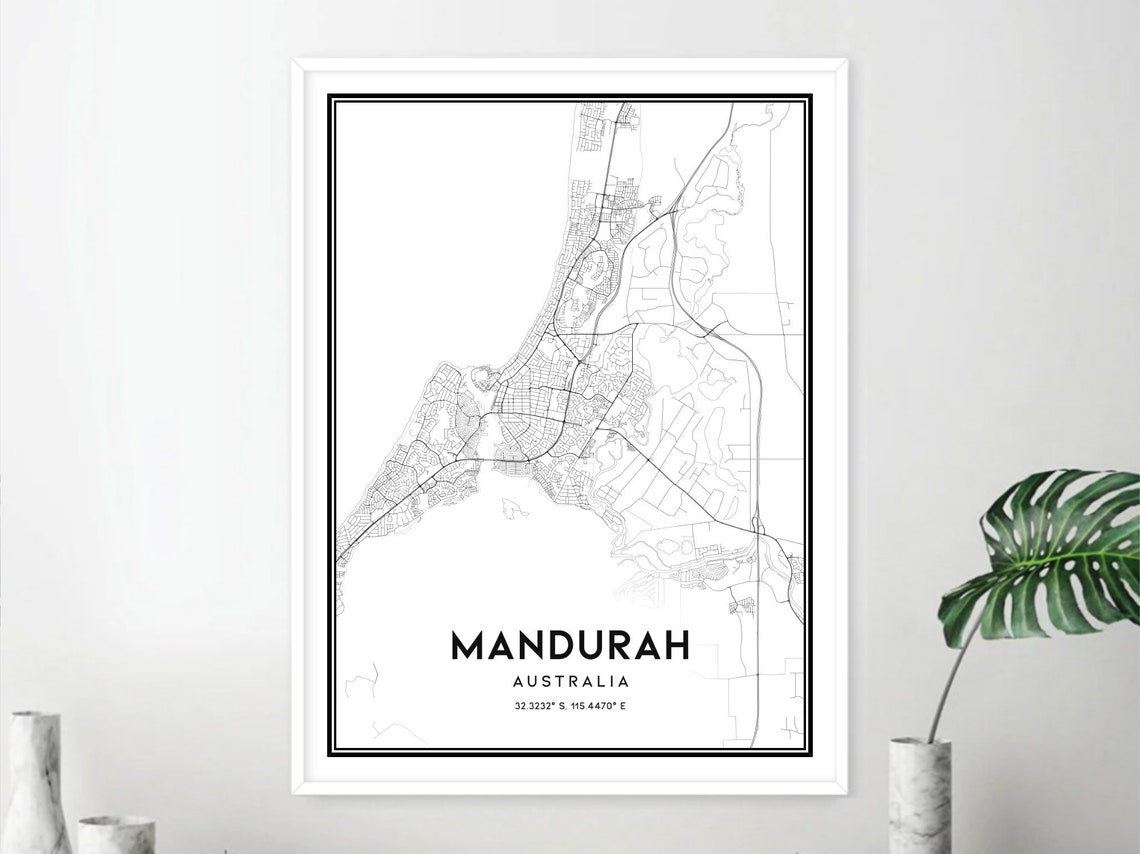 Mandurah Map Print Mandurah Map Poster Wall Art Mandurah Etsy
