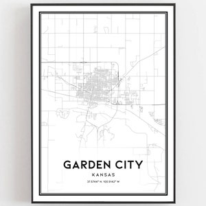 Garden City Map Print, Garden City Map Poster Wall Art, Ks Stadsplattegrond, Kansas Print Stratenplan Decor, Routekaart Cadeau