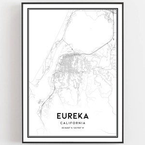 Eureka Kaart Afdrukken, Eureka Kaart Poster Wall Art, Ca Stadsplattegrond, Californië Print Stratenplan Decor, Wegenkaart Cadeau, B1488