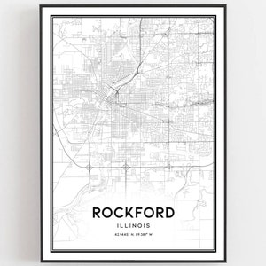 Rockford Karte Druck, Rockford Karte Poster Wandkunst, Il Stadt Karte, Illinois Print Straßenkarte Dekor, Straßen karte Geschenk, B519