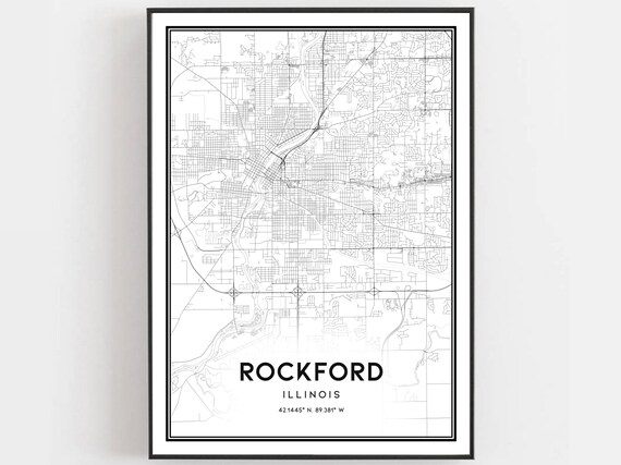 custom city map poster city map wall art decor Personalized black and white digital map download ROCKFORD Illinois IL USA city map print