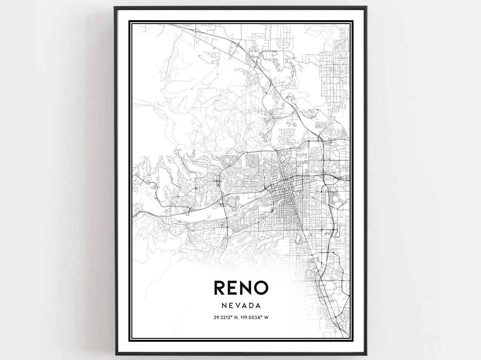 Reno Map Print Reno Map Poster Wall Art Nv City Map Nevada - Etsy