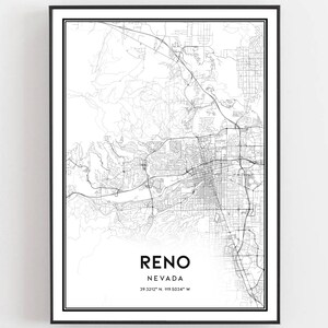 Reno Karte Druck, Reno Karte Poster Wandkunst, Nv Stadt karte, Nevada Print Straßenkarte Dekor, Straßen karte Geschenk, B418