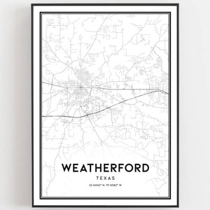 Wetterford Karte Druck, Wetterford Karte Poster Wandkunst, Tx Stadt karte, Texas Print Straßenkarte Dekor, Straßen karte Geschenk, B1575
