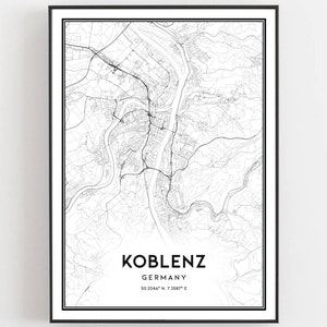 Koblenz Karte Druck, Koblenz Karte Poster Wandkunst, Koblenz Stadtplan, Koblenz Print Straßenkarte Dekor, Straßenkarte Geschenk, B498