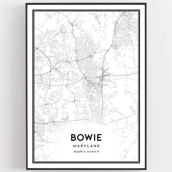 Bowie Map Print, Bowie Map Poster Wall Art, Md  City Map, Maryland Print Street Map Decor, Road Map Gift, B1264