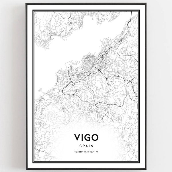 Vigo Karte Druck, Vigo Karte Poster Wandkunst, Vigo Stadt karte, Vigo Print Straßenkarte Dekor, Road Map Geschenk, B454