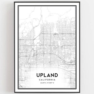 Upland Kaart Afdrukken, Upland Kaart Poster Wall Art, Ca Stadsplattegrond, Californië Print Stratenplan Decor, Wegenkaart Cadeau, B1041