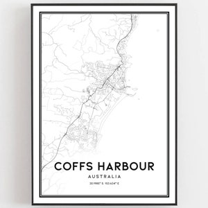 Coffs Harbour Map Print, Coffs Harbour Map Poster Wall Art, Coffs Harbour Stadsplattegrond, Coffs Harbour Print Stratenplan Decor, Wegenkaart B1198