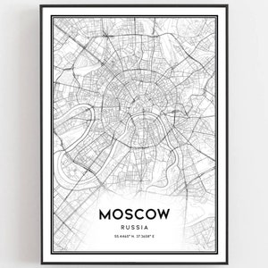 Moskou Kaart Afdrukken, Moskou Kaart Poster Wall Art, Moskou Stadsplattegrond, Moskou Print Stratenplan Decor, Wegenkaart Cadeau, B18