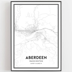 Aberdeen Map Print, Aberdeen Map Poster Wall Art, Wa  City Map, Washington Print Street Map Decor, Road Map Gift