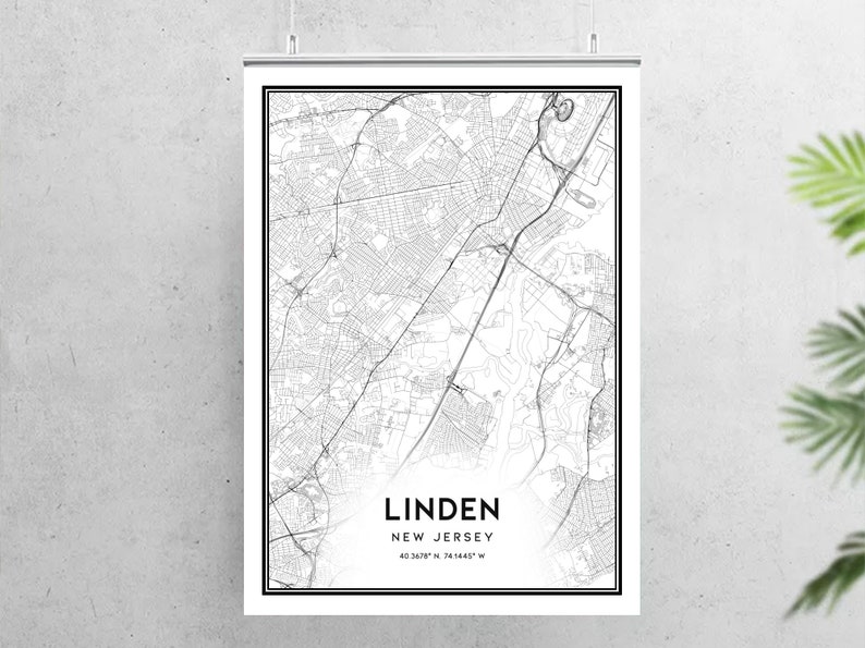 Linden Map Print Linden Map Poster Wall Art Nj City Map New Etsy