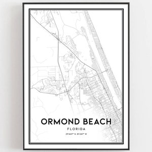 Ormond Beach Kaart Afdrukken, Ormond Beach Kaart Poster Wall Art, Fl Stadskaart, Florida Print Stratenplan Decor, Wegenkaart Cadeau, B1553