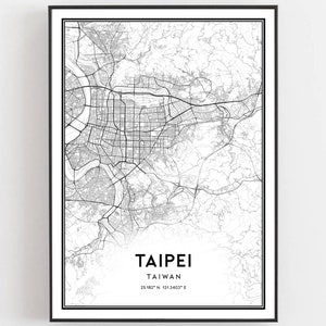 Taipei Kaart Afdrukken, Taipei Kaart Poster Wall Art, Taipei Stadsplattegrond, Taipei Print Stratenplan Decor, Wegenkaart Cadeau, B34