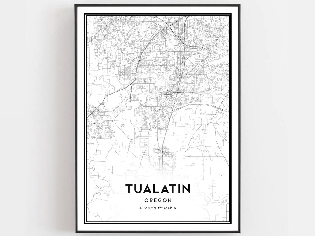 Tualatin Map Print, Tualatin Map Poster Wall Art, or City Map, Oregon Print Street Map Decor