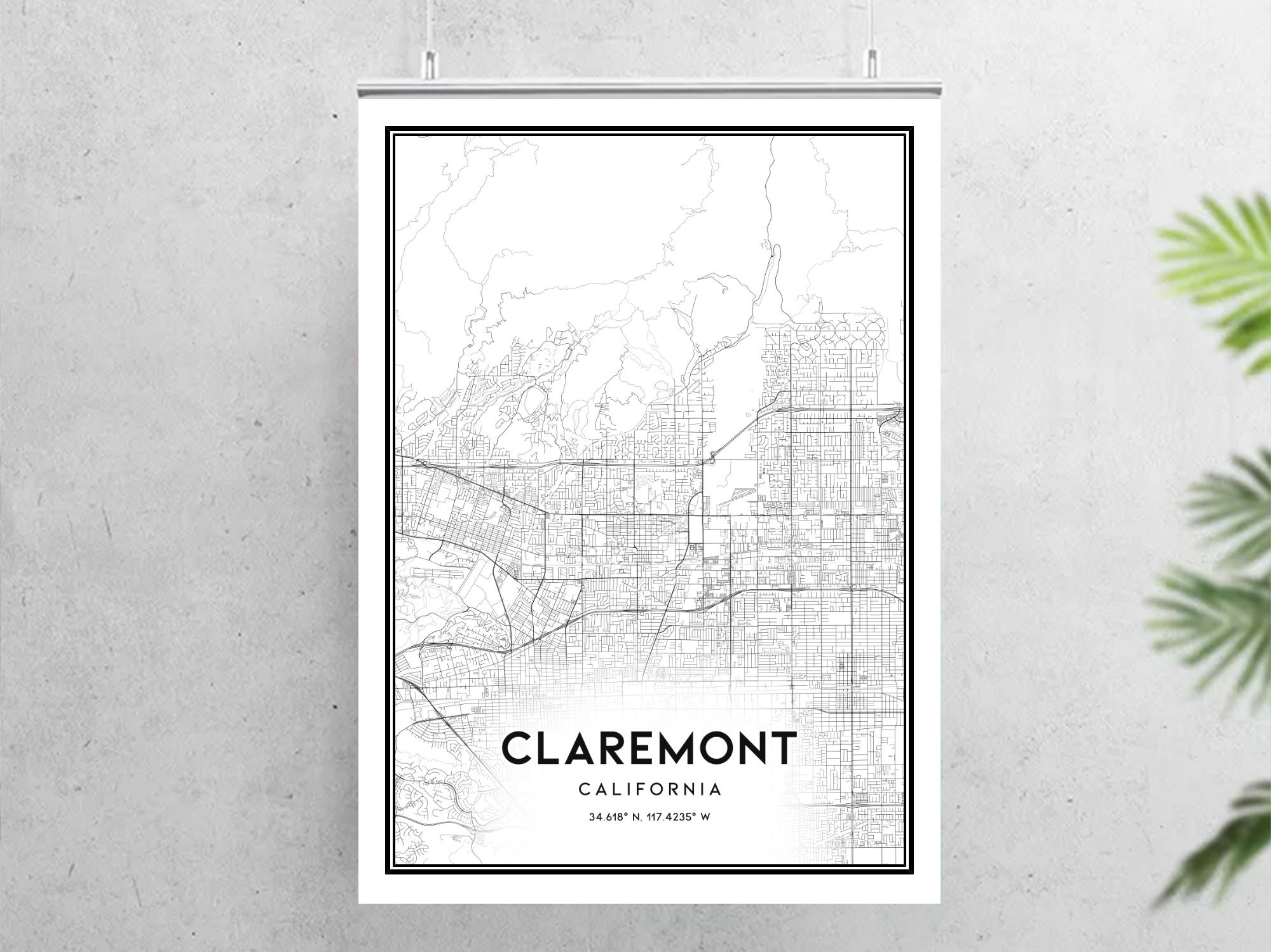 Claremont Map Print Claremont Map Poster Wall Art Ca City - Etsy