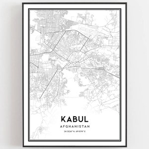 Kabul Kaart Afdrukken, Kabul Kaart Poster Wall Art, Kabul Stadsplattegrond, Kabul Print Stratenplan Decor, Wegenkaart Cadeau, B88