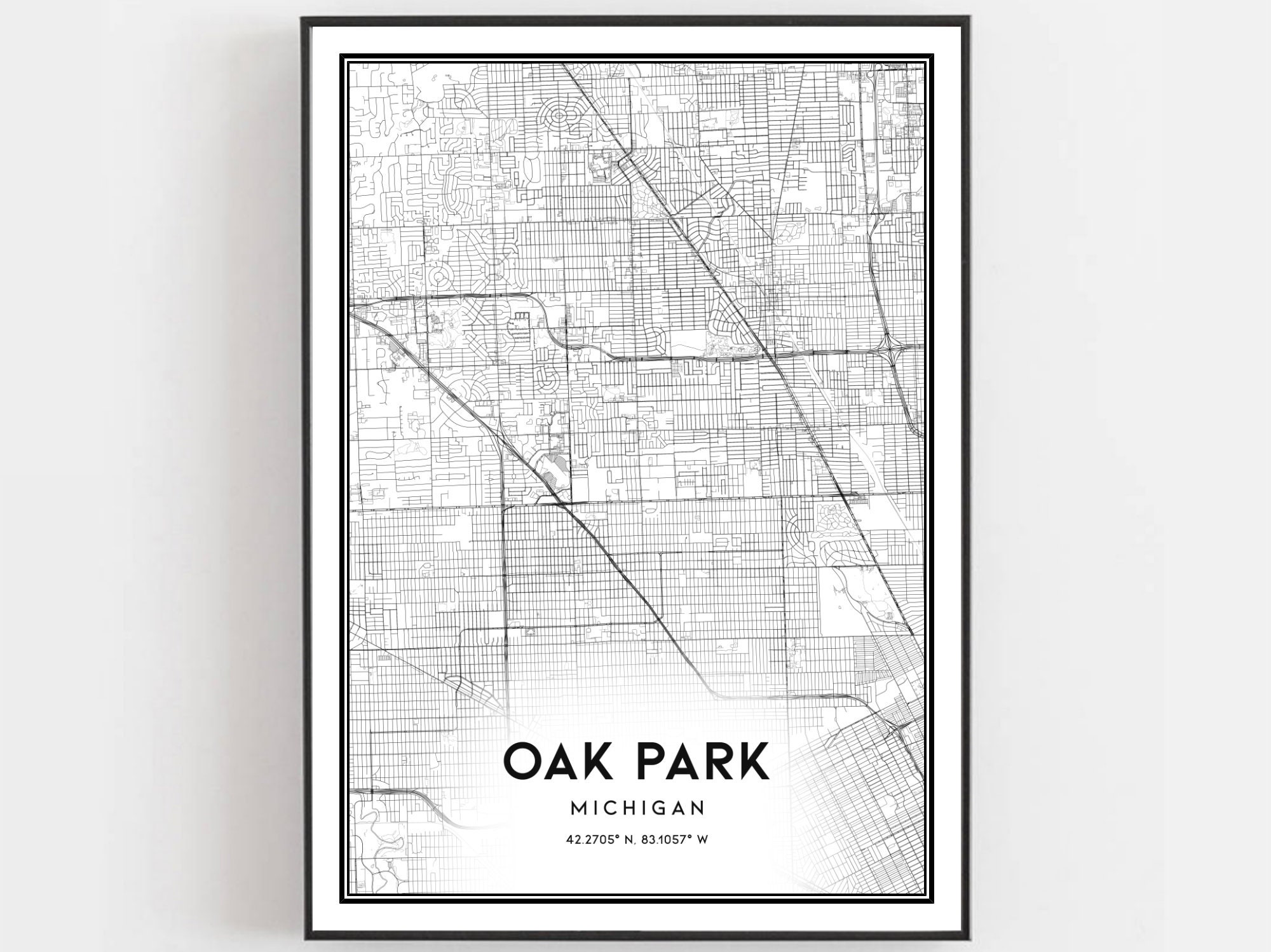 Oak Park Map Print Oak Park Map Poster Wall Art Mi City Map - Etsy
