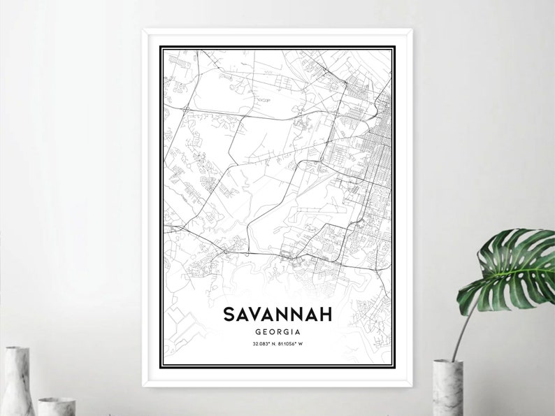 Savannah Map Print Savannah Map Poster Wall Art Ga City Map | Etsy