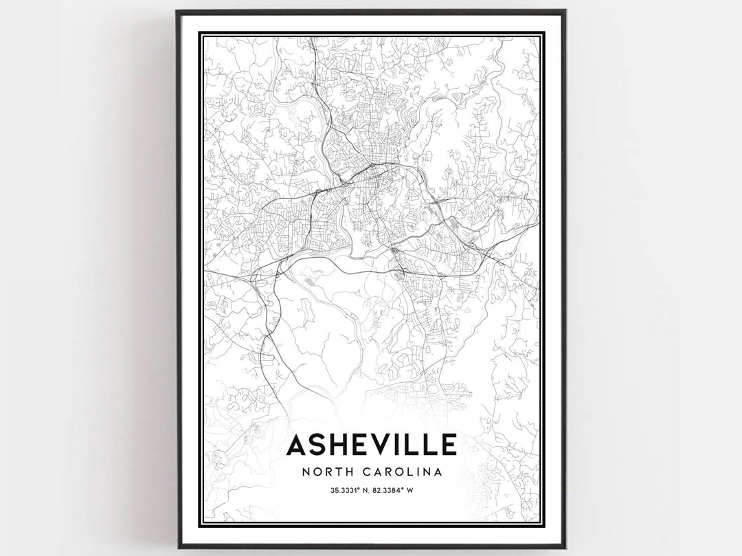 Asheville Map Print, Asheville Map Poster Wall Art, Nc City Map, North Carolina Print Street Map ...